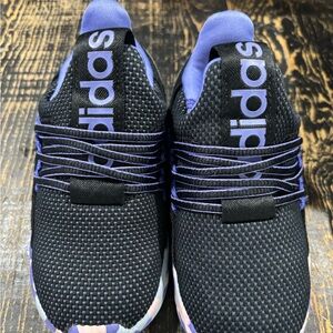 Adidas Black and Lavender Slip-On Knit Sneakers Girl